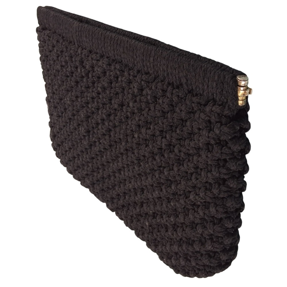 Vintage Style Black Beaded Popcorn Knit‎ Clutch Pouch Bag
